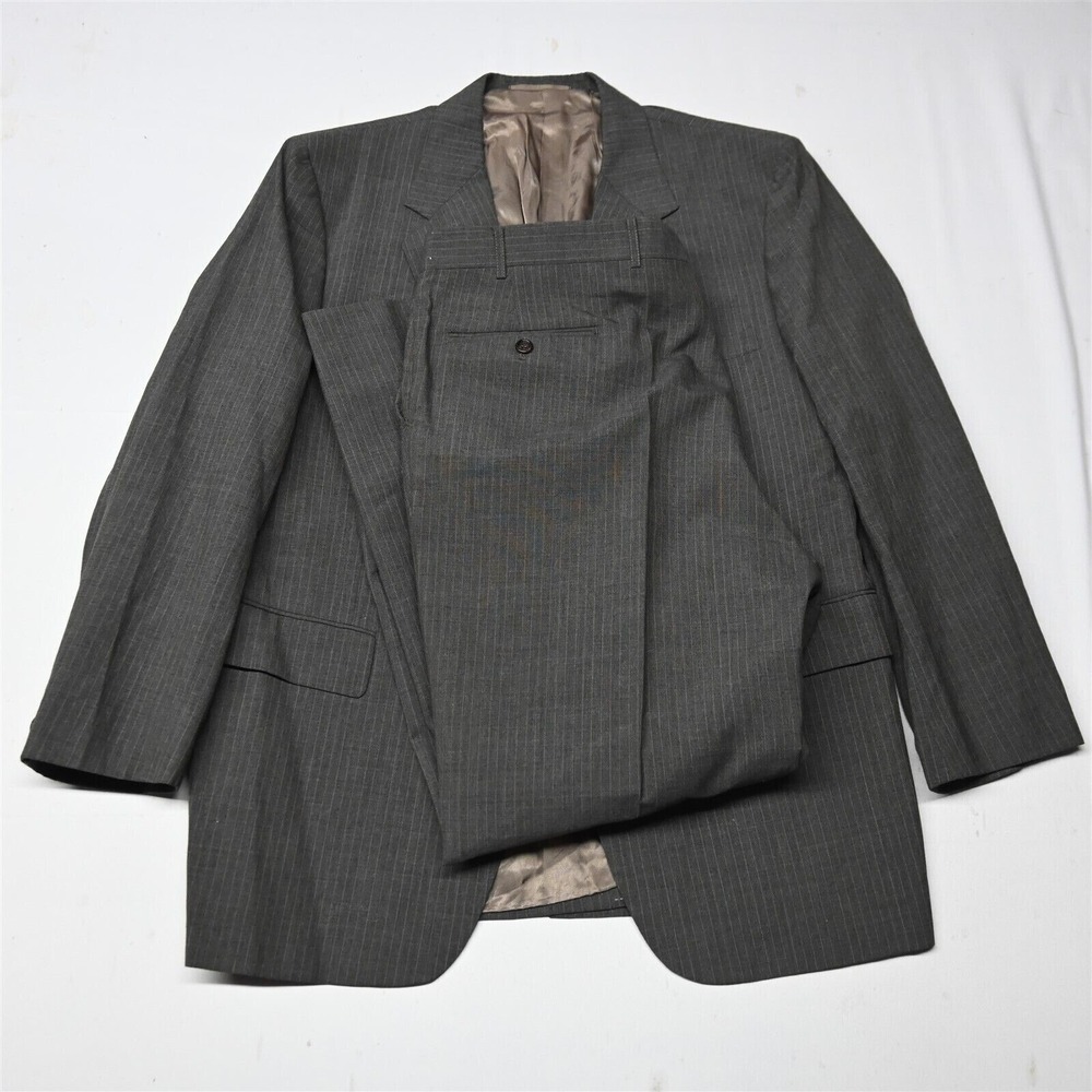 Vtg Woodmere 90s 44R 40x30 Brown Stripe Mens Sport Jacket Pants Suit
